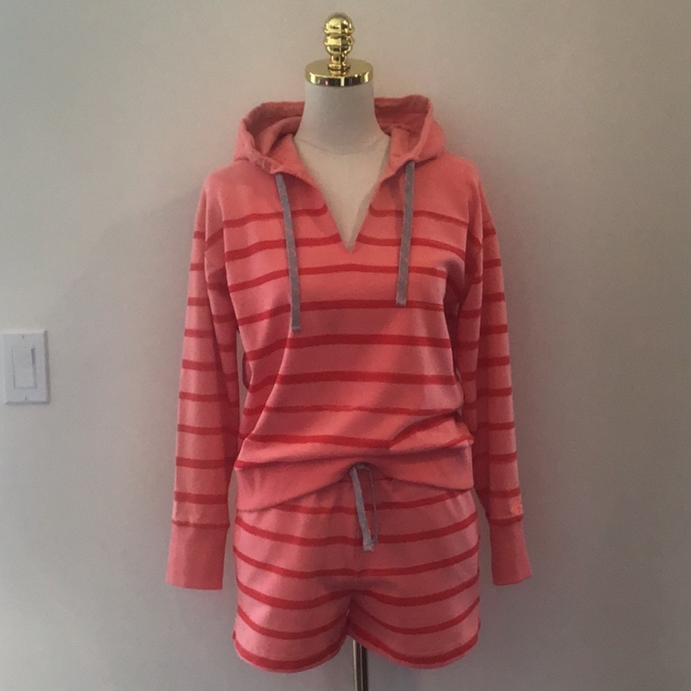 Bogner Coral and Pink Striped Hoodie & Shorts Set